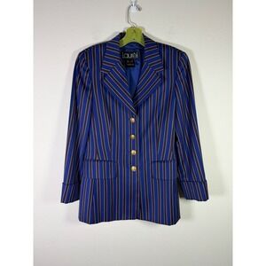 Laurel Vintage Blue Striped 100% Wool Blazer Gold Crest Buttons Size 34